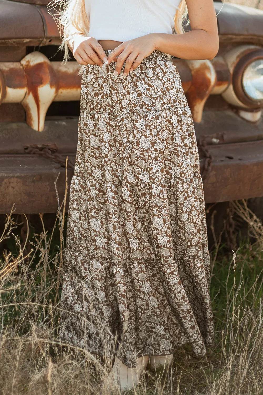 Floral Print Tiered Maxi Skirt - Byyde