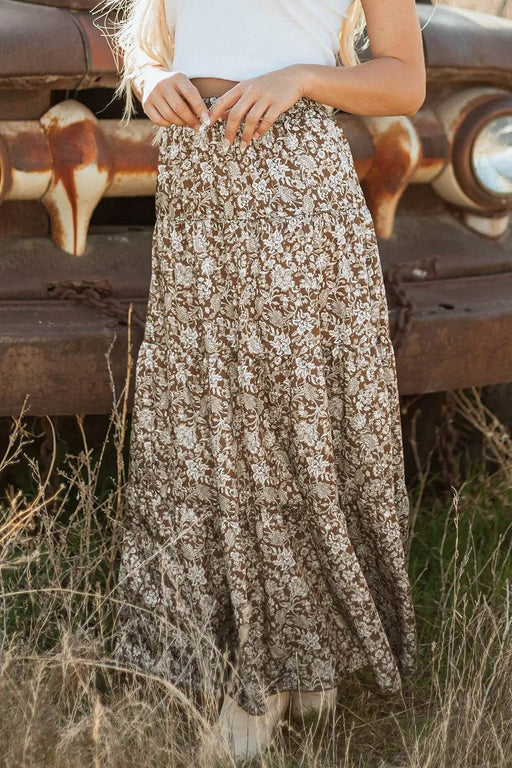 Floral Print Tiered Maxi Skirt - Byyde