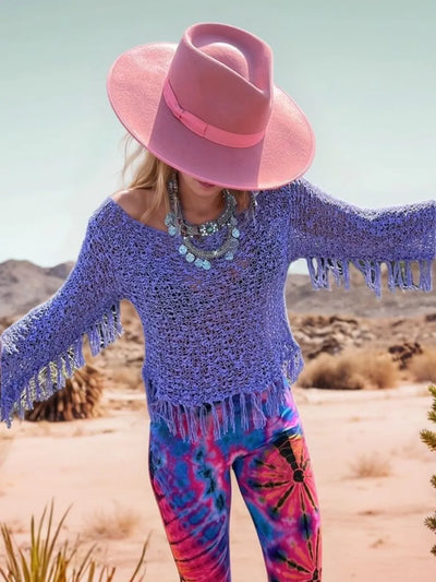Tassel Boat Neck Knit Cover Up - Byyde