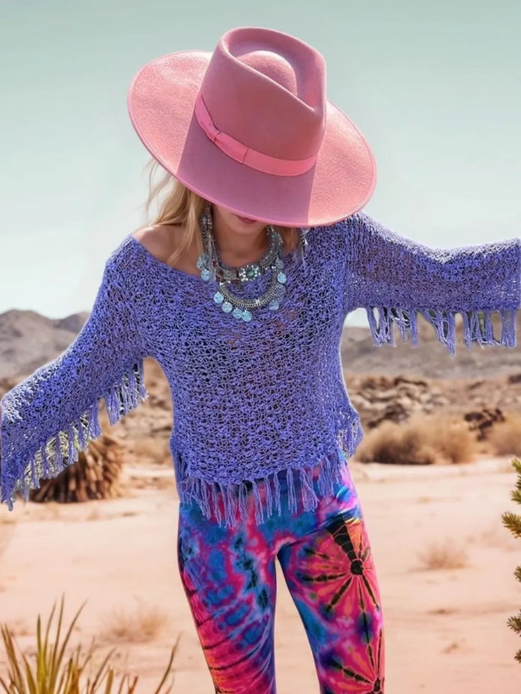Tassel Boat Neck Knit Cover Up - Byyde