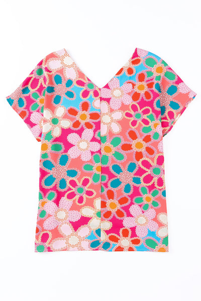 High-Low V-Neck Short Sleeve Blouse - Byyde