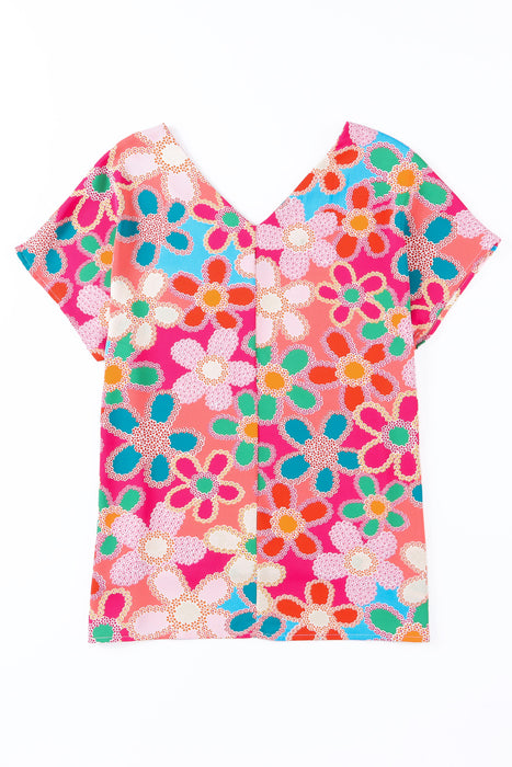 High-Low V-Neck Short Sleeve Blouse - Byyde