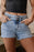 Rhinestone Light Wash Raw Hem High Waist Denim Shorts - Byyde