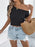 Openwork Single Shoulder Short Sleeve Knit Top - Byyde