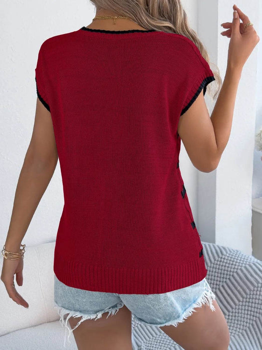 Cable-Knit Striped Round Neck Knit Top - Byyde