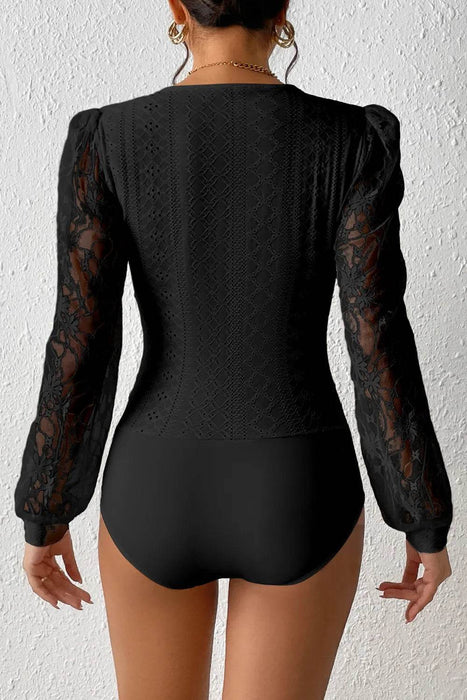 Eyelet Lace Long Sleeve Bodysuit - Byyde