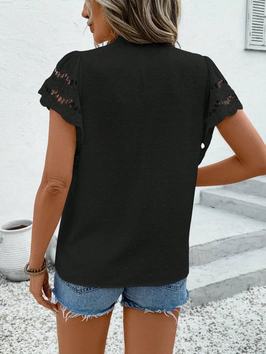 Swiss Dot Cutout Button Down Shirt - Byyde