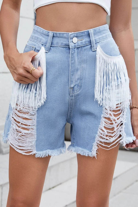 Distressed Fringe Denim Shorts - Byyde