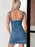Button Front Sweetheart Neck Denim Mini Dress - Byyde