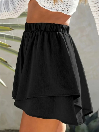 High-Waisted Elastic Waistband Layered Shorts - Byyde