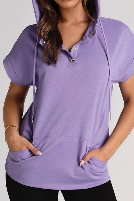 Drawstring Quarter Snap Cap Sleeve Hoodie - Byyde