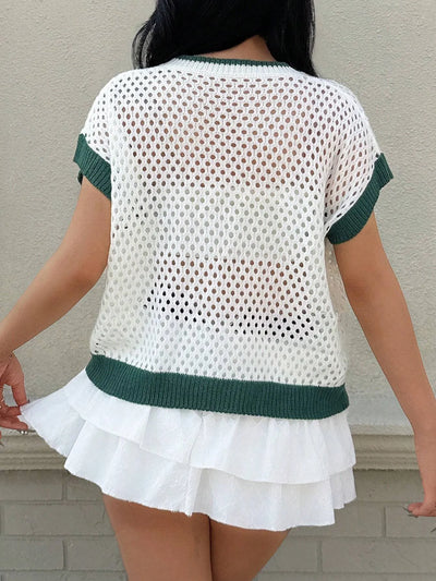 Star Pattern Mesh Knit Short Sleeve Knit Top - Byyde
