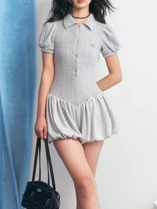Short Sleeve Bubble Hem Mini Dress - Byyde