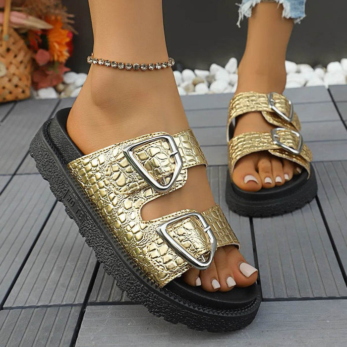 Double Buckle Platform Sandals - Byyde