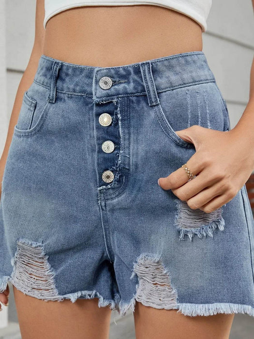 Distressed Raw Hem Denim Shorts - Byyde