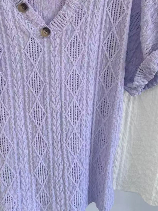 Textured V-Neck Short Sleeve Top - Byyde