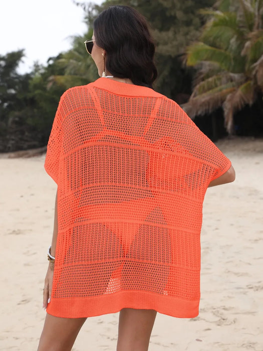 Hollow Out Collared Neck Cover-Up - Byyde