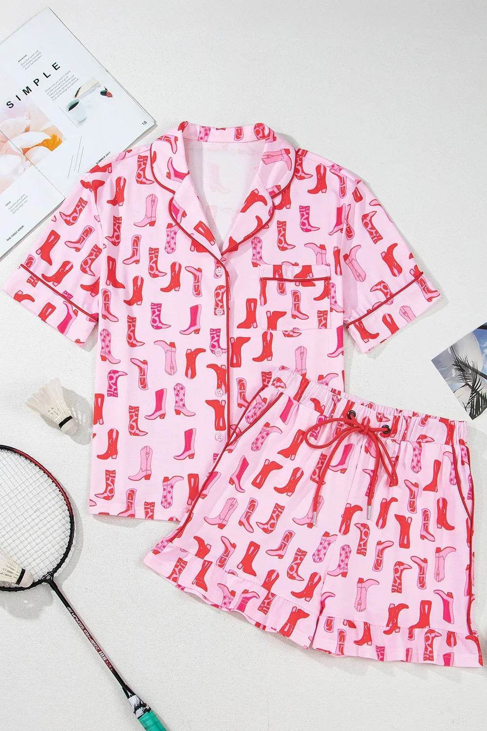Cowgirl Boots Printed Shirt and Shorts Set - Byyde