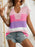 Color Block Notched Short Sleeve Knit Top - Byyde