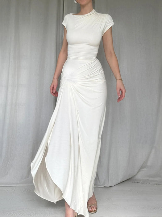 Ruched Slit Cap Sleeve Maxi Dress - Byyde