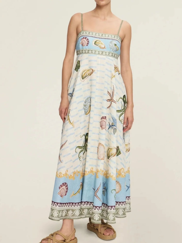 Printed Square Neck Maxi Cami Dress - Byyde