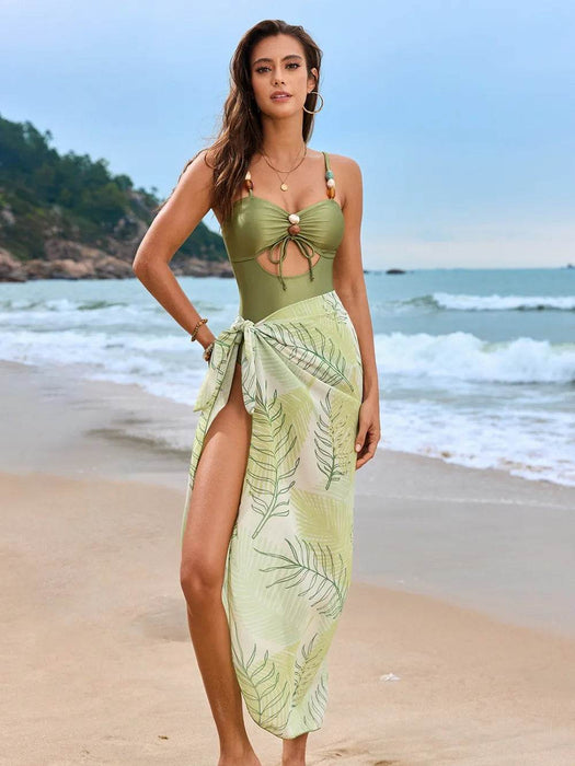 Cutout Sweetheart Neck One-Piece Swimwear and Cover-Up Swim Set - Byyde