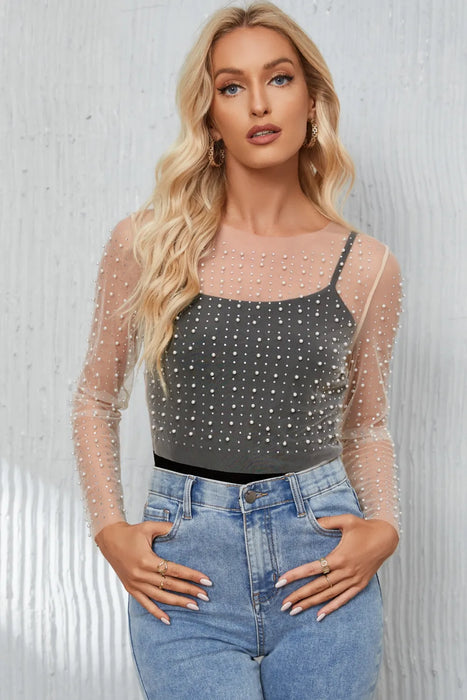 Pearl Long Sleeve Mesh Cropped Top - Byyde