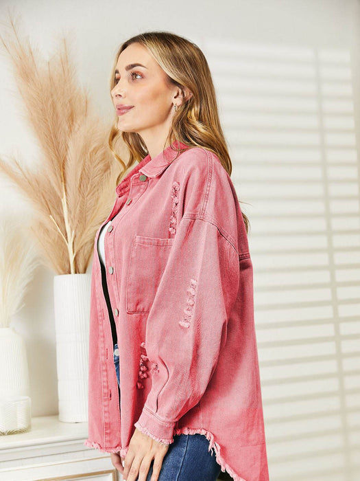 Distressed Raw Hem Denim Jacket - Byyde