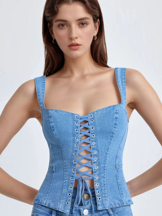 Lace-Up Denim Cami - Byyde