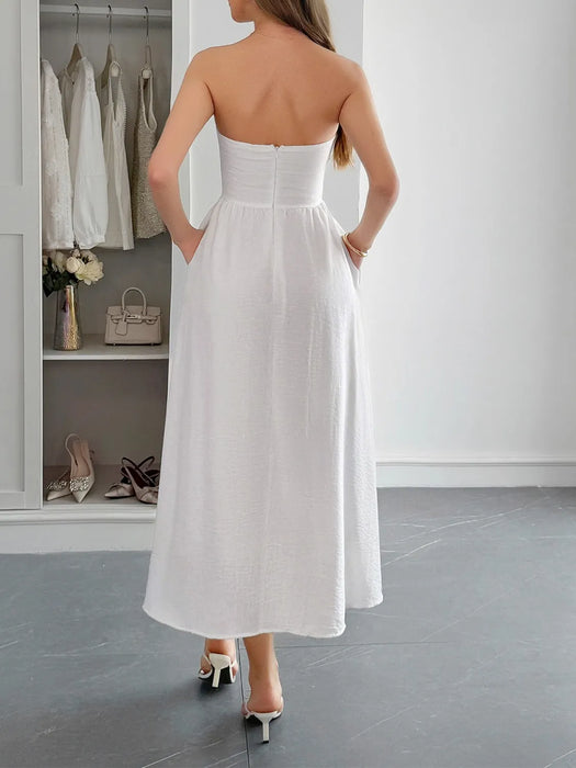 Strapless A-Line Midi Dress with Pockets - Byyde