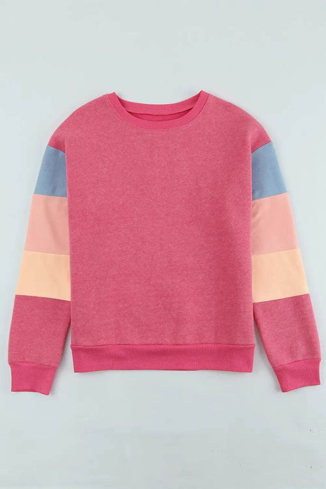 Color Block Round Neck Long Sleeve Sweatshirt - Byyde