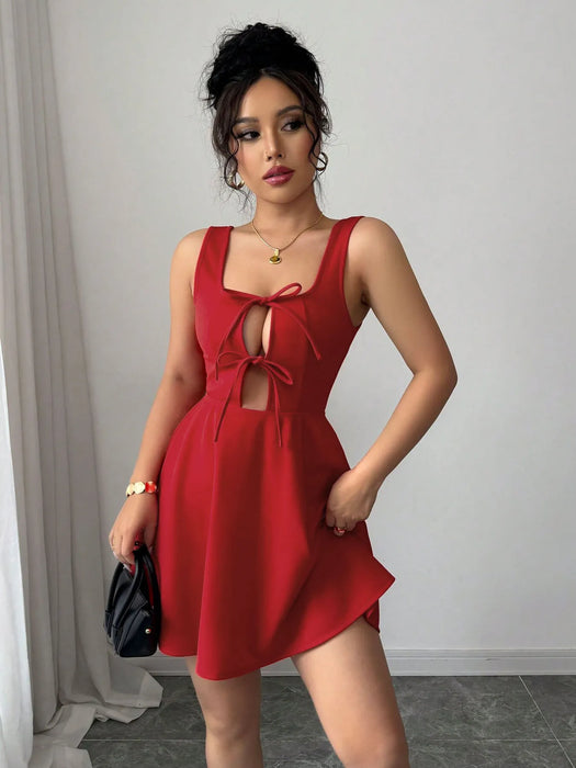 Tie Front Wide Strap Dress - Byyde
