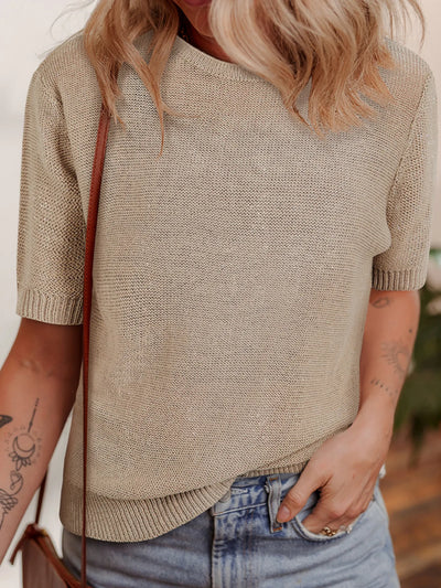 Round Neck Short Sleeve Sweater - Byyde