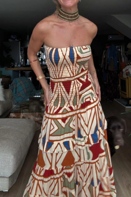 Smocked Printed Tube Dress - Byyde