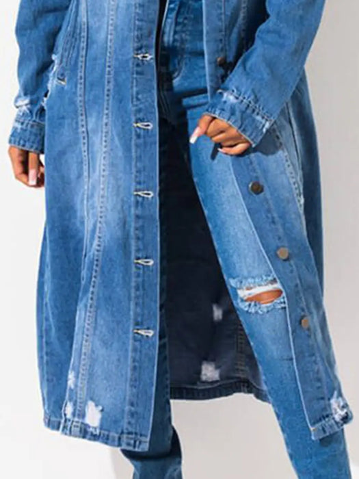 Long Sleeve Raw Hem Denim Jacket - Byyde