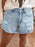 High Rise Distressed Raw Hem Denim Shorts - Byyde