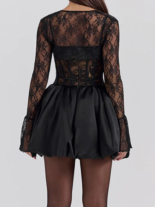 Sweetheart Neck Lace Dress and Cover Up Set - Byyde
