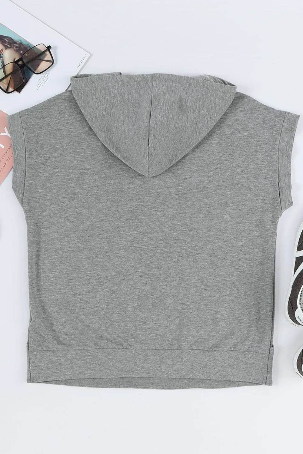 Drawstring Quarter Snap Cap Sleeve Hoodie - Byyde
