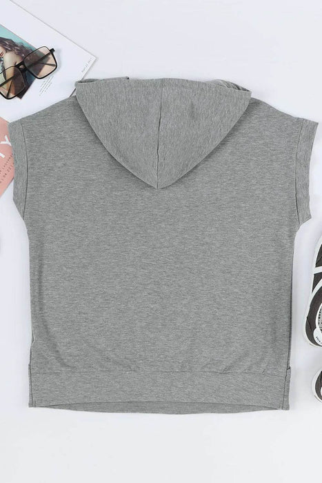 Drawstring Quarter Snap Cap Sleeve Hoodie - Byyde