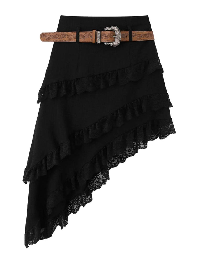Asymmetrical Lace Ruffle Skirt - Byyde