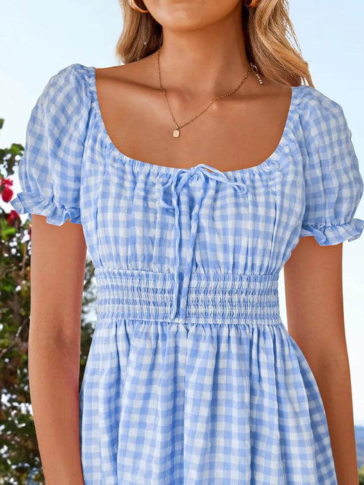 Gingham Smocked Puff Sleeve Summer Dress - Byyde