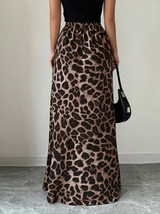 Leopard Print High-Waisted Maxi Skirt - Byyde