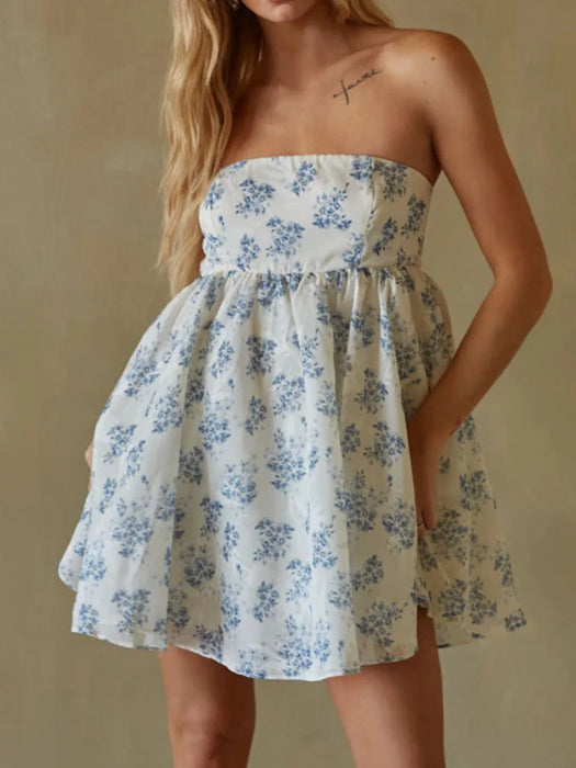 Strapless Floral Print Summer Dress - Byyde