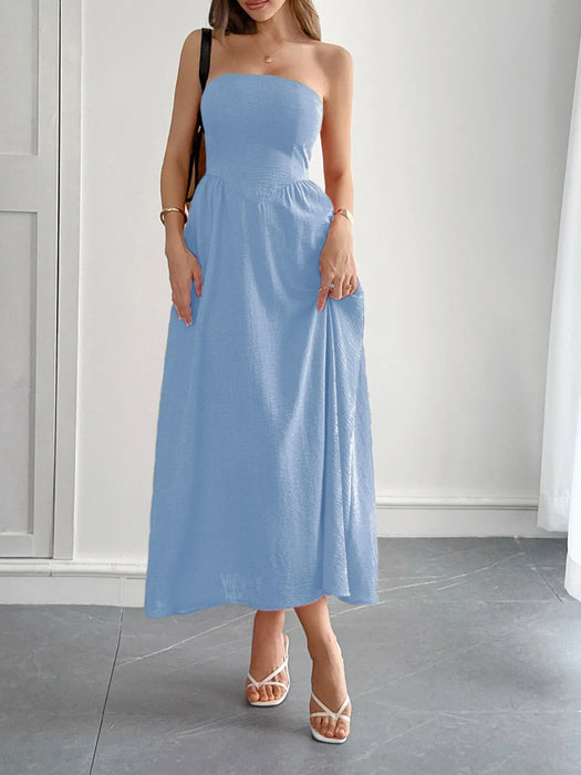 Strapless A-Line Midi Dress with Pockets - Byyde