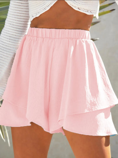 High-Waisted Elastic Waistband Layered Shorts - Byyde