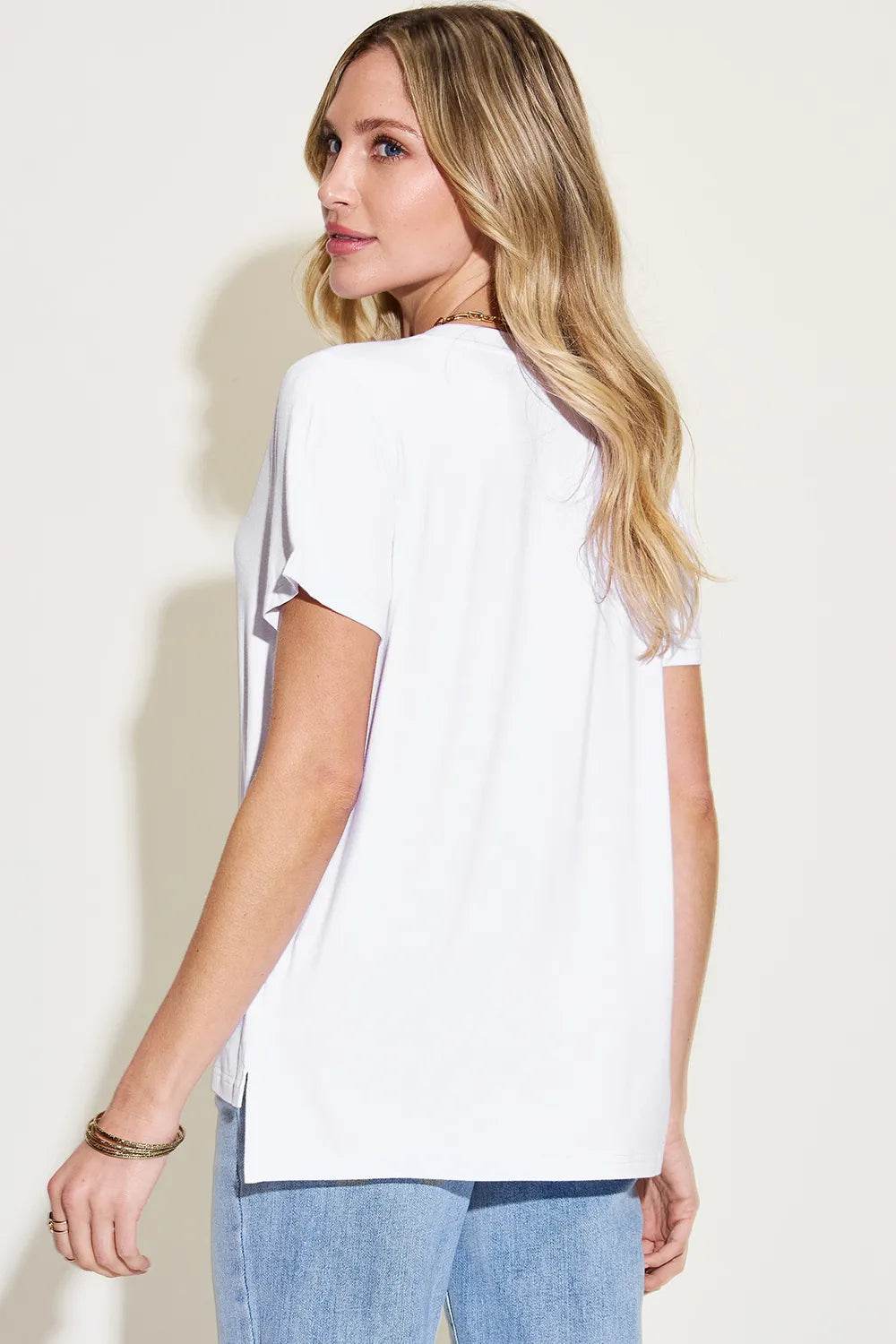 Basic Bae Full Size V-Neck High-Low T-Shirt - Byyde