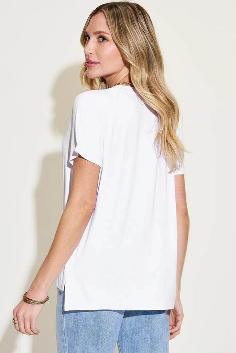 Basic Bae Full Size V-Neck High-Low T-Shirt - Byyde
