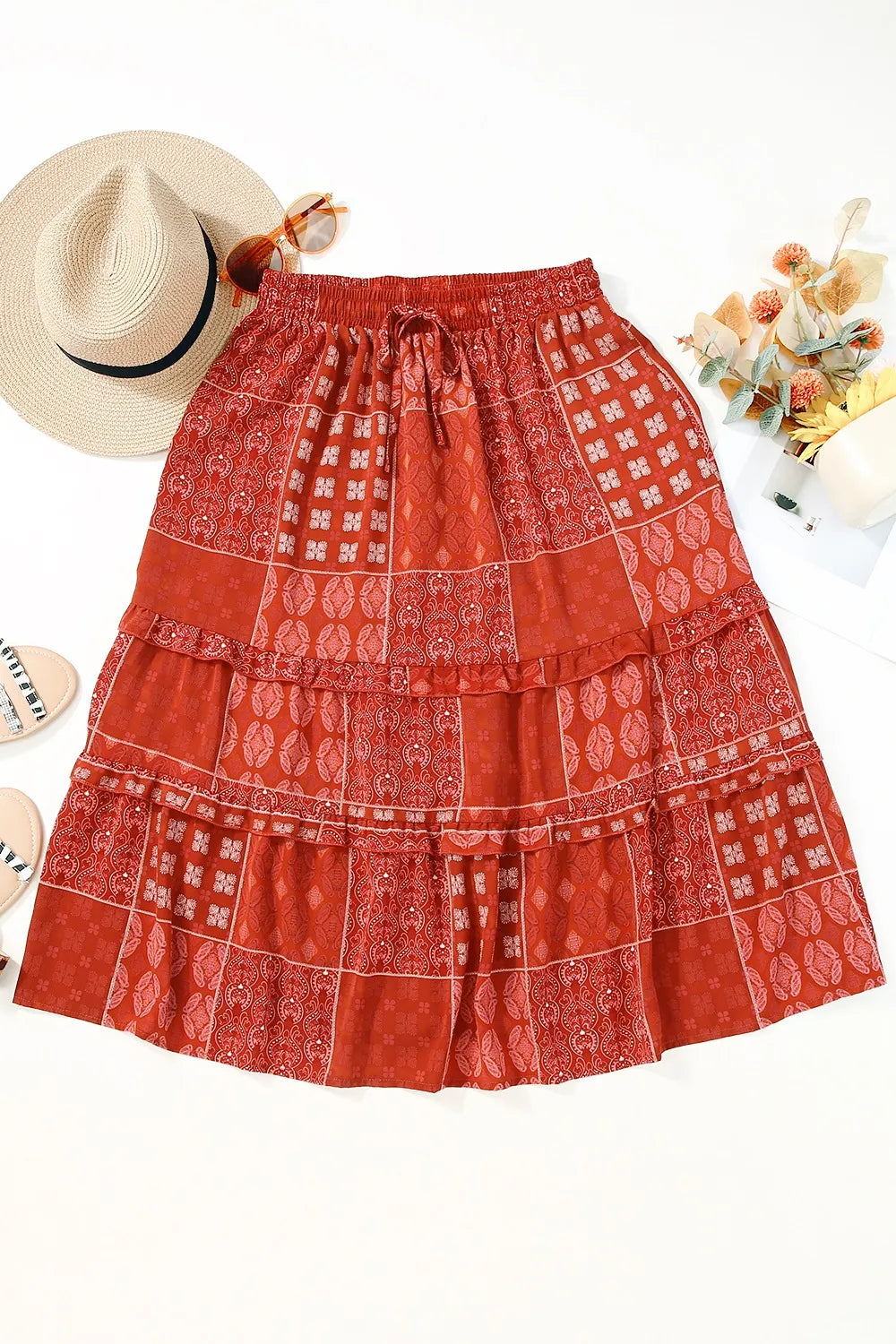 Printed Drawstring Midi Skirt - Byyde