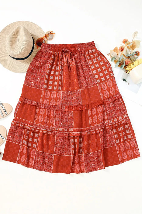 Printed Drawstring Midi Skirt - Byyde
