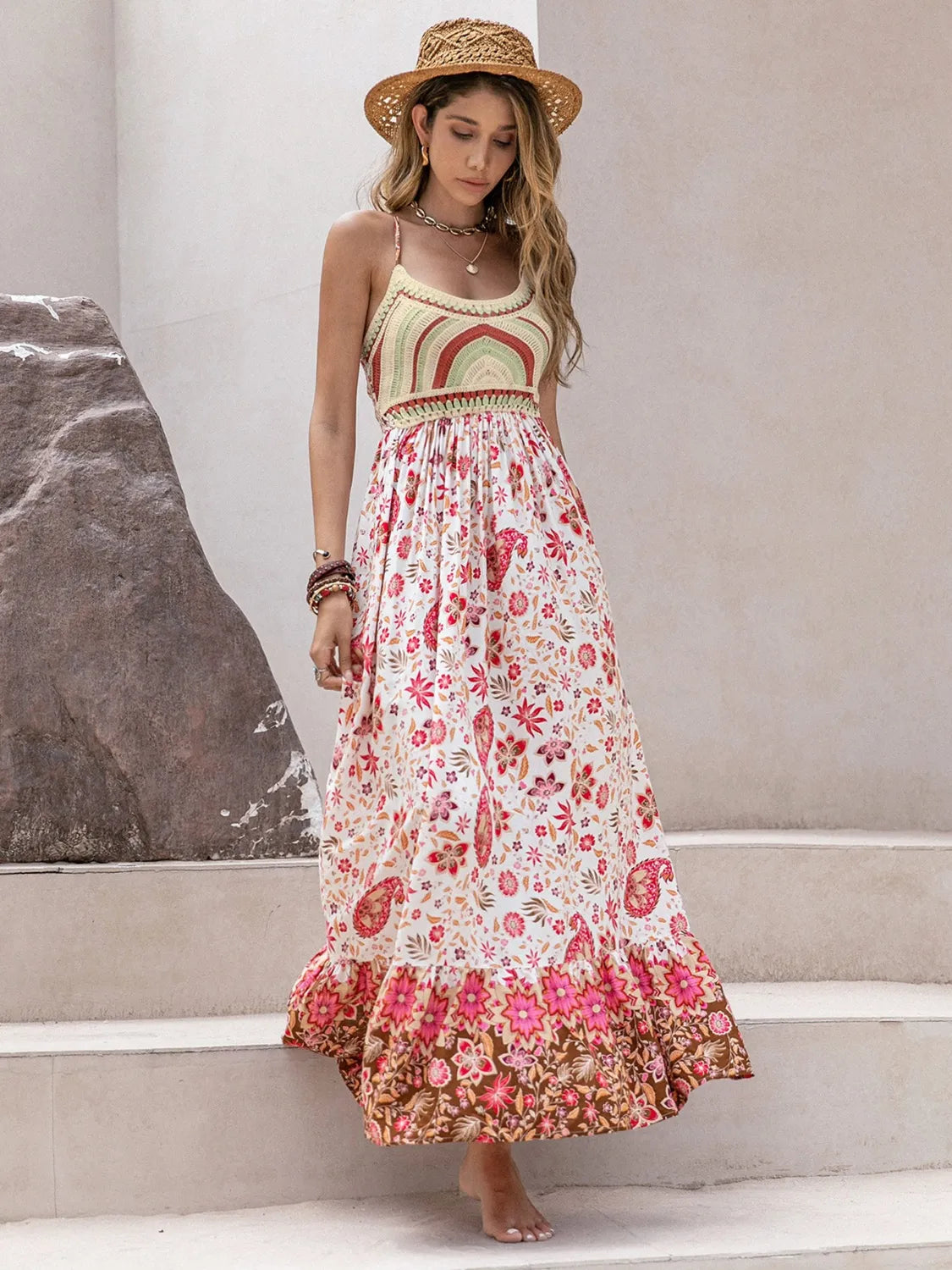 Printed Scoop Neck Cami Dress - Byyde